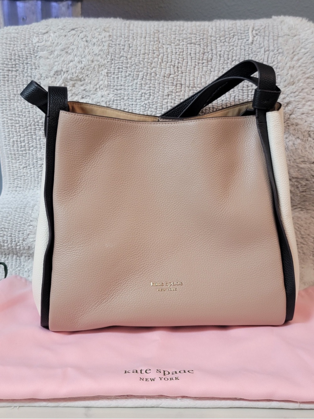 kate spade Two-Tone Pebbled Leather Shoulder Bag in Blush, White & Black